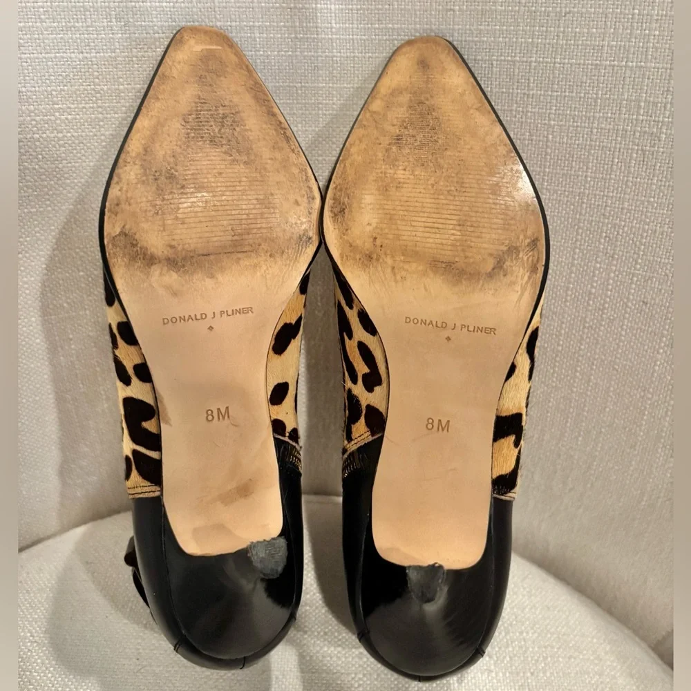 DONALD J. PLINER LURE Calf Hair Animal Print Kitten Heel Buckle Booties Size 8